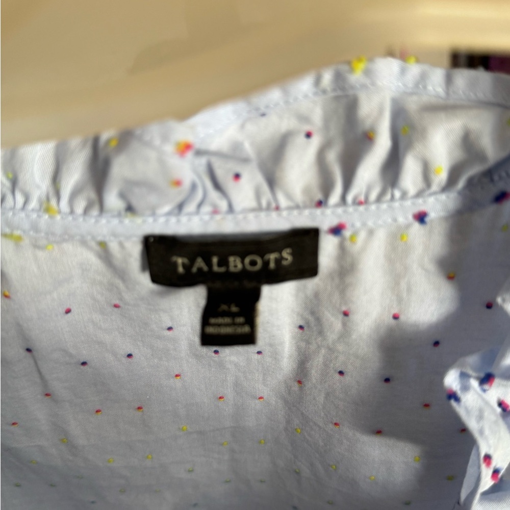 Talbots Light Blue Ruffle Neck Blouse - Picture 2 of 2